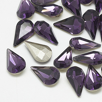 Pointed Back Glass Rhinestone Cabochons, Back Plated, Faceted, teardrop, Tanzanite, 8x5x3mm