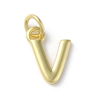 Rack Plating Brass Pendants, Cadmium Free & Lead Free, Long-Lasting Plated, Real 18K Gold Plated, Letter V, 12x8.5x1.5mm, Hole: 3.2mm