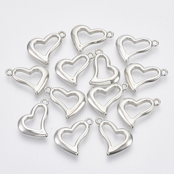Plating ABS Plastic Pendants, Heart, Platinum, 17x22x3mm, Hole: 1.8mm