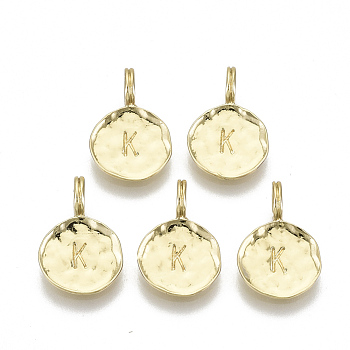 Alloy Pendants, Cadmium Free & Nickel Free & Lead Free, Flat Round with Letter, Real 18K Gold Plated, Letter.K, 17x11.5x1.5mm, Hole: 2.5mm