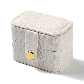 Rectangle PU LeatherJewelry Ring Storage Boxes, Travel Portable 4 Ring Cases, White, 3.8x6.4x4.75cm