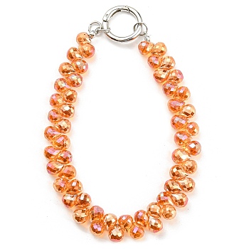 Glass Beaded Mobile Straps, Multifunctional Chain, with Iron Spring Gate Ring, Dark Orange, 302~306x14.5mm