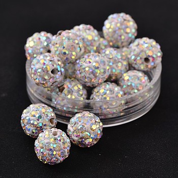 Polymer Clay Rhinestone Beads, Pave Disco Ball Beads, Grade A, Round, PP15, Crystal AB, PP15(2.1~2.2mm), 10mm, Hole: 1.8~2mm