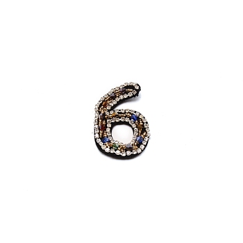 Number Colorful Rhinestone Patches, Sew on Appliques, Costume Accessories, for Clothes, Bag Pants, Shoes, Cellphone Case, Num.6, 51x33x6mm