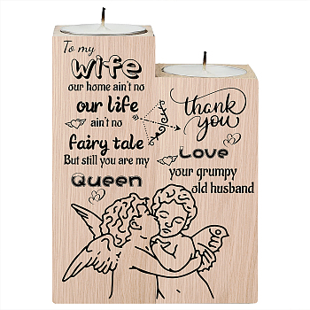 Wood Candle Holder, with Candles inside, Rectangle with Word, Angel & Fairy Pattern, 120x45mm, 100x45mm, 2pcs/set