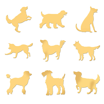 Nickel Decoration Stickers, Metal Resin Filler, Epoxy Resin & UV Resin Craft Filling Material, Golden, Dog, 40x40mm, 9pcs/set