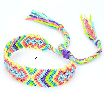 Cotton Braided Rhombus Pattern Cord Bracelet, Ethnic Tribal Adjustable Brazilian Bracelet for Women, Yellow, 5-7/8~14-1/8 inch(15~36cm)