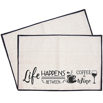 Coffee Theme Cotton and Linen Cup Mats, Daily Supplies, Rectangle with Word, Cup Pattern, 350x500mm