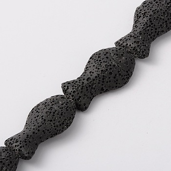 Natural Lava Rock Beads Strands, Dyed, Fish, Black, 26x17x7~8mm, Hole: 1mm, about 16pcs/strand, 16.1 inch