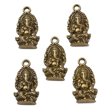 Tibetan Style Alloy Pendants, Hindu Elephant God Lord Ganesh Statue, Cadmium Free & Nickel Free & Lead Free, Antique Bronze, 26.5x14x5mm, Hole: 2mm, about 388pcs/874g