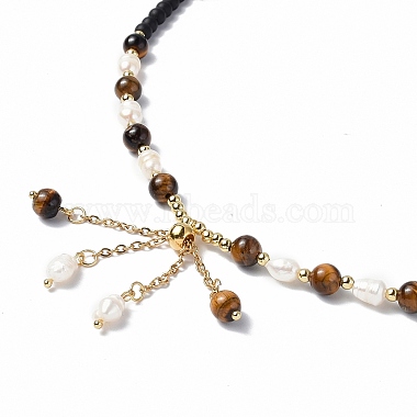 Collier pendentif pompon avec chaînes de perles de verre pour femme(NJEW-F302-03)-3