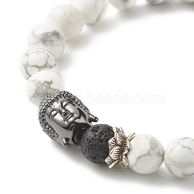 Bracelet extensible de puissance d'énergie de perles rondes d'howlite naturelle et de pierre de lave pour hommes femmes(BJEW-JB07037-02)-4