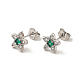 Rack Plating Brass Micro Pave Clear & Green Cubic Zirconia Star Ear Studs(EJEW-F301-16)-2
