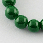 Painted Glass Beads Strands, Baking Paint, Round, Dark Green, 8mm, Hole: 1.3~1.6mm, about 100pcs/strand, 31.4 inch(X-DGLA-S071-8mm-19)