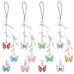 Plastic Mobile Straps & Mobile Dustproof Plugs & Pendant Decorations Kits, with Alloy Enamel and Rhinestone Butterfly Pendants, 3.3~13.5cm, 4pcs/style(HJEW-OC00043)