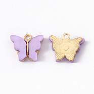 Alloy Acrylic Pendants, Butterfly, Light Gold, Plum, 14x16.5x3mm, Hole: 1.6mm(ENAM-YW0001-74B)