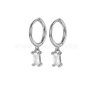 Platinum Rhodium Plated 925 Sterling Silver Dangle Hoop Earrings for Women, Rectangle, Clear, 19.8mm(SY2365-10)
