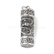 Openable 316 Surgical Stainless Steel Urn Ashes Pendants, with Jump Ring, Column Charm, Antique Silver, Dragon, 46x15x13.5mm, Hole: 6.5mm(STAS-E212-29AS-02)