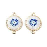 Rack Plating Alloy Enamel Connector Charms, Resin Evil Eye Links, Cadmium Free & Nickel Free & Lead Free, Golden, Flat Round, 18x24x2.5mm, Hole: 1.6mm(FIND-C050-12C-02G)