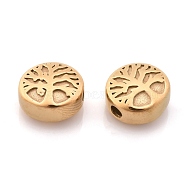 304 Stainless Steel Beads, Flat Round with Tree of Life, Golden, 10x5.5mm, Hole: 2mm(STAS-L243-048G)