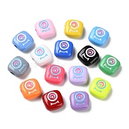 Spray Painted Alloy Enamel Beads, Square with Eye, Mixed Color, 10x10x4mm, Hole: 1.8mm(PALLOY-M215-15)