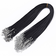 Waxed Cotton Cord Necklace Making, with Alloy Lobster Claw Clasps and Iron End Chains, Platinum, Black, 44~48cm, 1.5mm(MAK-S032-1.5mm-B01)