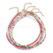 Mixed Styles Round Glass Seed Beaded Necklaces, with Alloy Lobster Claw Clasps, Golden, Mixed Color, 15.07 inch(38.5cm)(NJEW-JN03362)