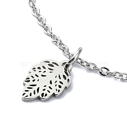 304 Stainless Steel Pendant Necklaces, Leaf, Stainless Steel Color, 18.03 inch(45.8cm)(NJEW-B078-04P)