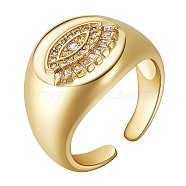 Cubic Zirconia Evil Eye Open Cuff Ring, Golden Brass Chunky Ring for Women, Nickel Free, Clear, US Size 6 1/2(16.9mm)(RJEW-SZ0001-27)