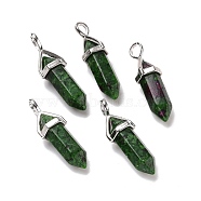 Natural Ruby in Zoisite Pendants, Faceted, with Platinum Tone Brass Findings, Lead free & Cadmium Free, Dyed, Bullet, 27~30x9~10x7~8mm, Hole: 4x3mm(G-K329-47P)