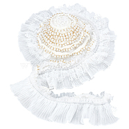 Pleated Chiffon Flower Lace Trim, with ABS Plastic Imitation Pearl Beads, Polyester Ribbon for Jewelry Making, Garment Accessories, White, 3-3/8 inch(85mm), about 3 yards/bag(SRIB-NB0001-08)
