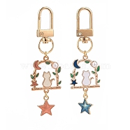 Alloy Enamel Pendants Decoration, with Alloy Swivel Clasps Charm, for Keychain, Purse, Backpack Ornament, Cat & Star, Mixed Color, 78mm, 2pcs/set(KEYC-JKC00429)