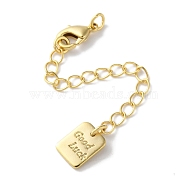 Brass Lobster Clasps & Ends with Chain, Rectangle with Word Good Luck, Cadmium Free & Lead Free, Real 18K Gold Plated, 72mm(KK-F880-34G)