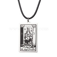 Tarot Card 201 Stainless Steel Pendant Necklaces, with Imitation Leather Cords, Stainless Steel Color, 17.60~17.87 inch(44.7~45.4cm)(NJEW-JN04496-03)