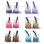 Glass Bottle Pendants, with Resin Inside and Iron Findings, Imitation Bubble Tea/Boba Milk Tea, Mixed Color, 20~25x11~14x11mm, Hole: 1.8mm(CRES-S359-01)