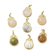 Flower Natural Mixed Stone Pendants, with Ion Plating(IP) Golden Tone 304 Stainless Steel Findings, Half Round Charm, 18x11x6mm, Hole: 2.7mm(G-H276-05)