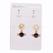 Stainless Steel Stud Earring Sets, Alloy Enamel Findings, Cubic Zirconia and Alloy Findings, Star and Planet, Mixed Color, 4mm, 3.5x4.5mm, 25mm, Pin: 0.7mm, 3pairs/set(EJEW-JE03343)