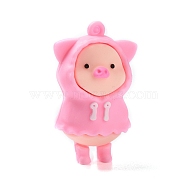 PVC Pendants, for DIY Keychain Making, Pig with Raincoats, Pink, 46x28x26mm, Hole: 2.5mm(FIND-B002-02A)