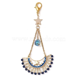 Moon Star Synthetic Blue Spinel & Glass Seed Pendant Decoration, Lobster Claw Clasps Charms for Bag Ornaments, Golden, 98mm(HJEW-MZ00115)