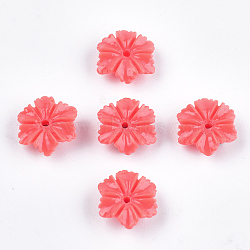 Synthetic Coral Beads, Dyed, Flower, Tomato, 9x8x3mm, Hole: 1.2mm(CORA-S026-07H)