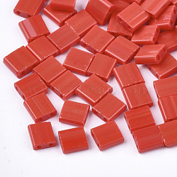 2-Hole Opaque Glass Seed Beads, Rectangle, Red, 5x4.5~5.5x2~2.5mm, Hole: 0.5~0.8mm(SEED-S023-08D)