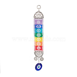 Handmade Lampwork Evil Eye Pendant Decorations, 7 Chakra Cloth Hanging Ornament, with Alloy Finding, for Meditation, Yoga, Home Decor, Antique Silver & Platinum, 320mm, Hole: 14x10mm(HJEW-C001-12)