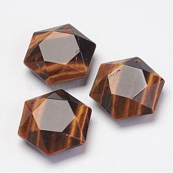 Natural Tiger Eye Pendants, Hexagon, 28~29x25x9~10mm, Hole: 1.5mm(G-P264-03)