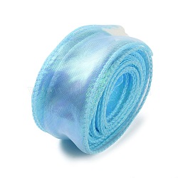 Fishtail Yarn Iridescent Ribbon for Bowknot Making, Gift Wrapping, Light Blue, 1-5/8 inch(40mm), about 9.84 Yards(9m)/Roll(OCOR-B004-02A-03)