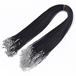 Waxed Cotton Cord Necklace Making, with Alloy Lobster Claw Clasps and Iron End Chains, Platinum, Black, 44~48cm, 1.5mm(MAK-S032-1.5mm-B01)
