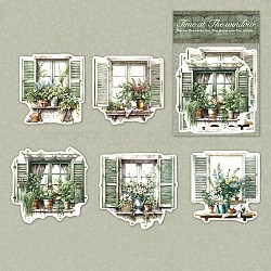 10Pcs 5 Styles Paper Flower Window Decorative Stickers, for DIY Scrapbooking, Travel Diary Craft, Dark Sea Green, 100x100mm, 2pcs/style(PW-WG70002-04)