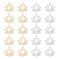 20Pcs 2 Colors 304 Stainless Steel Pendants, Lotus Charm, Real Gold Plated & Stainless Steel Color, 16.5x17x1mm, Hole: 1.4mm, 10pcs/color(STAS-UN0048-32)