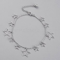 Brass Star Charm Anklets, with Cable Chains and Bell Charms, Platinum, 8-5/8 inch(21.8cm)(AJEW-B005-10P)