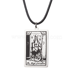 Tarot Card 201 Stainless Steel Pendant Necklaces, with Imitation Leather Cords, Stainless Steel Color, 17.60~17.87 inch(44.7~45.4cm)(NJEW-JN04496-03)