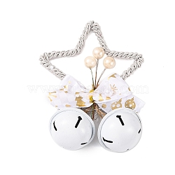 Christmas Plastic Star with Bell Pendant Decorations, for Christmas Tree Hanging Ornaments, White, 140x93x40mm, Hole: 16x18mm(AJEW-S088-01C)